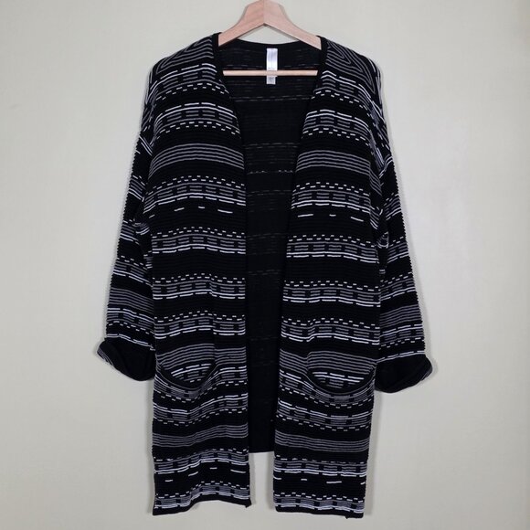 Marla Wynne Cardigan Womens L Black White 3/4 Sleeve Slouchy Cottage Lagenlook - Picture 1 of 16